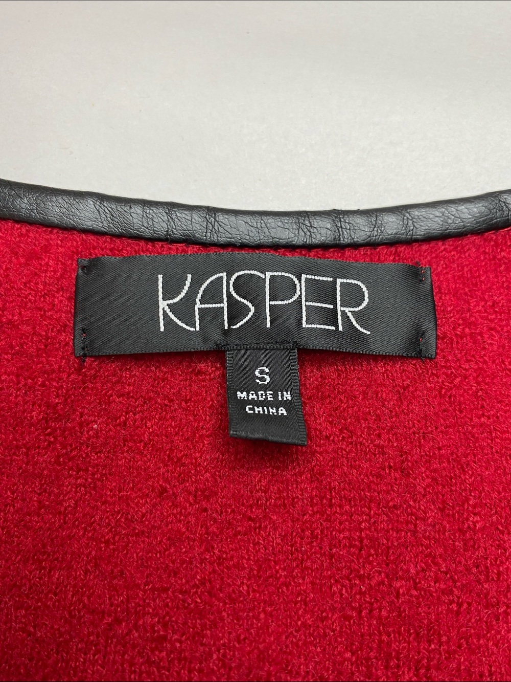 Kasper 100% Wool Red & Black Zip Front Jacket Faux Leather Trim Size Small - Picture 3 of 5